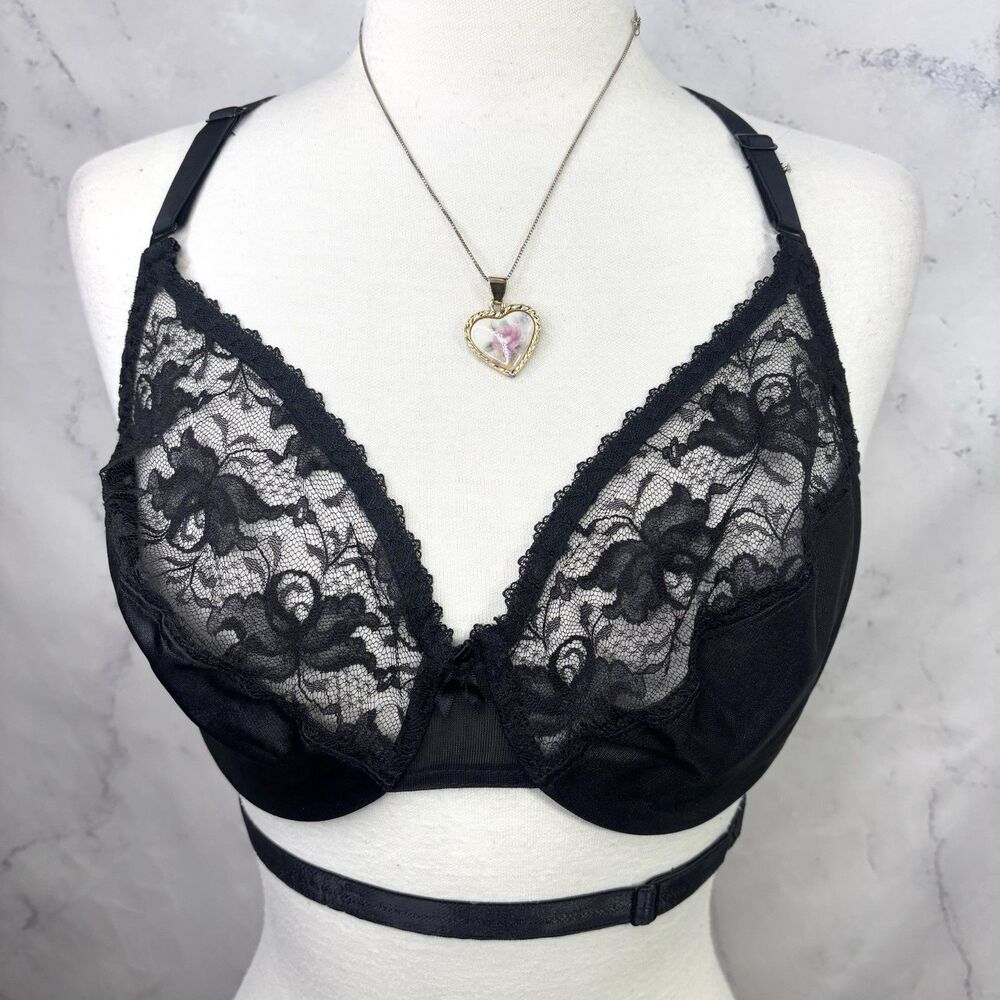 Vintage Lace Underwire Bra Backless by Smoothie Black Floral 34D Romantic Gothic